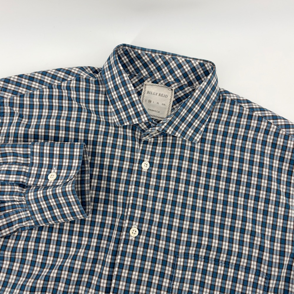 Billy Reid Mens Medium Blue Plaid Long Sleeve Button Down‎ Shirt Standard Cut